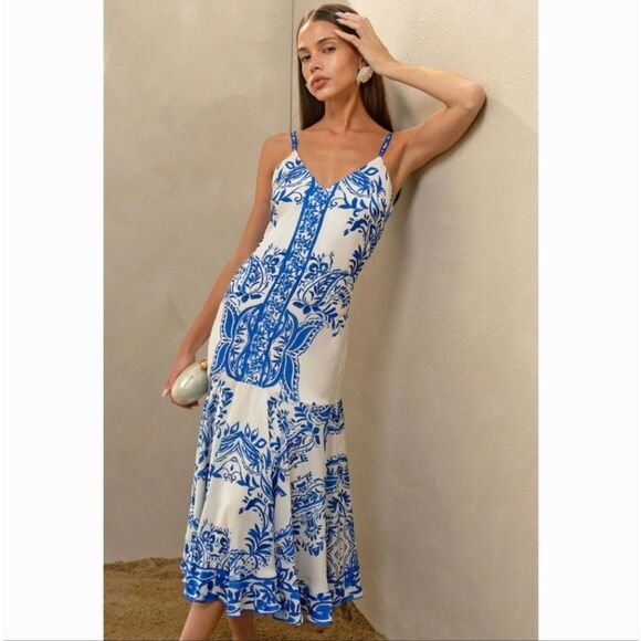 Adelyn Rae Rhegan Elegant Blue and White Floral Dress Size L - Picture 1 of 14